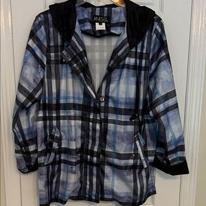 Angel Women's Black and Blue Plaid rain jacket with hood